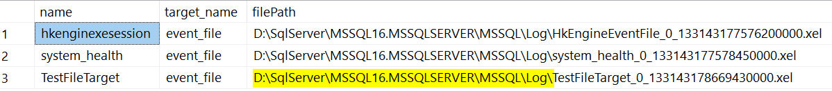 XE event file path in the Log subfolder