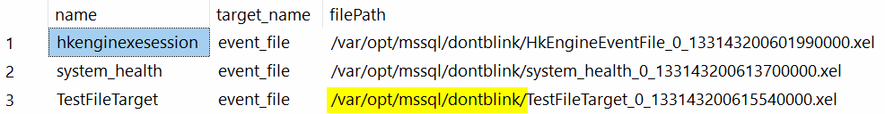 XE event file path in the /var/opt/mssql/dontblink/