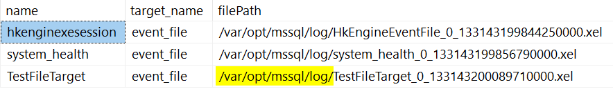 XE event file path in the /var/opt/mssql/log