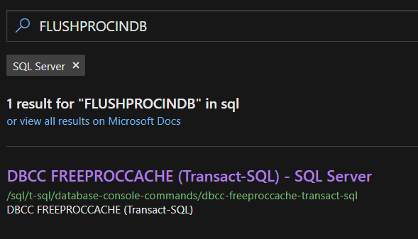 DBCC FLUSHPROCINDB not found on Microsoft Docs