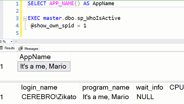 Application name showing “It’s a me, Mario”