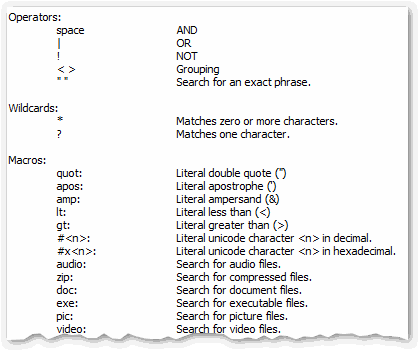 Search syntax snippet