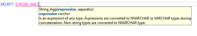 Parameter info window for String_Agg function