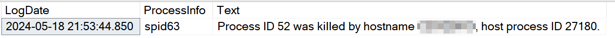 Killed session as it shows in the error log