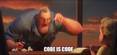 Mr Incredible meme “Math is math” but with code instead