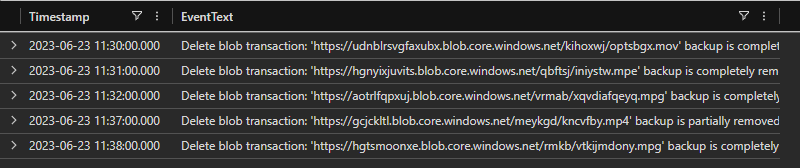 5 non-Read entries showing Delete and Create blob transactions