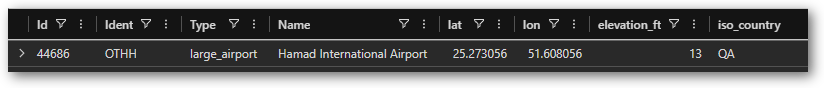 Doha airport query result showing Hamad International Airport