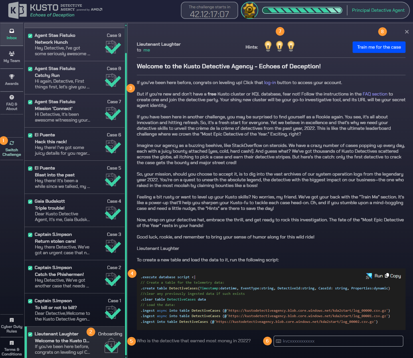 Kusto Detective Agency layout